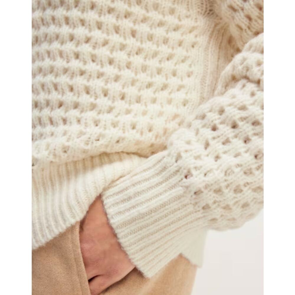 Everlane Womens Cloud Oversized Crew Sweater Small Cream Bone Textured Knit NWOT - Picture 4 of 12